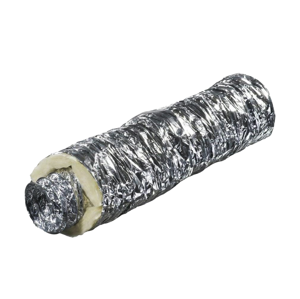 Metallic insulated ducting on a white background