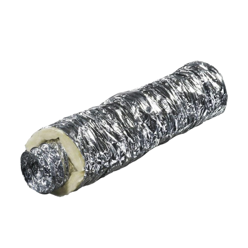 Metallic insulated ducting on a white background