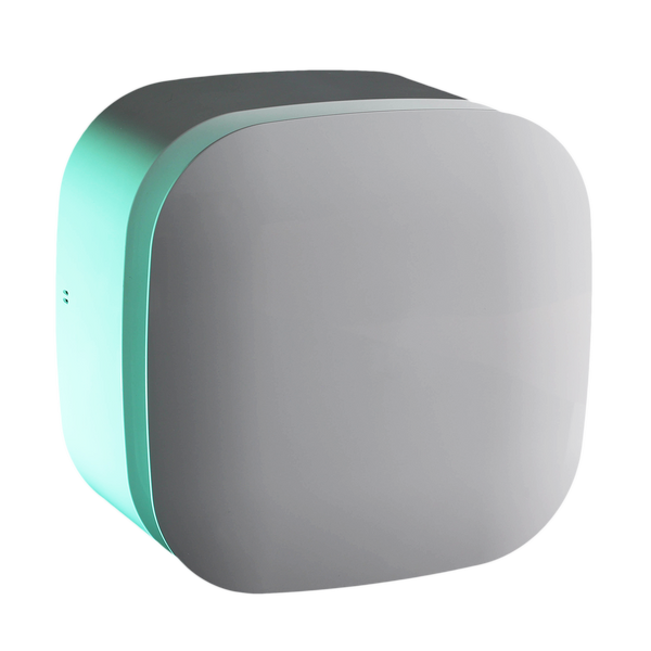 White ventilation system product shot with teal lighting on a transparent background