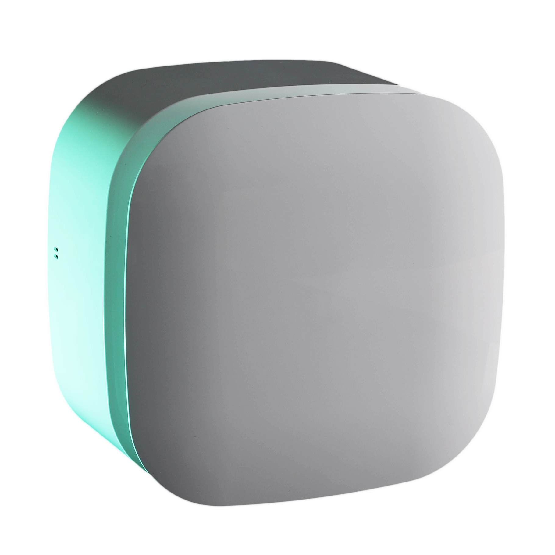 Square ventilation system with teal lighting accent on a transparent background
