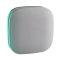 Rectangular thin ventilation system with a teal lighting tint on a white background