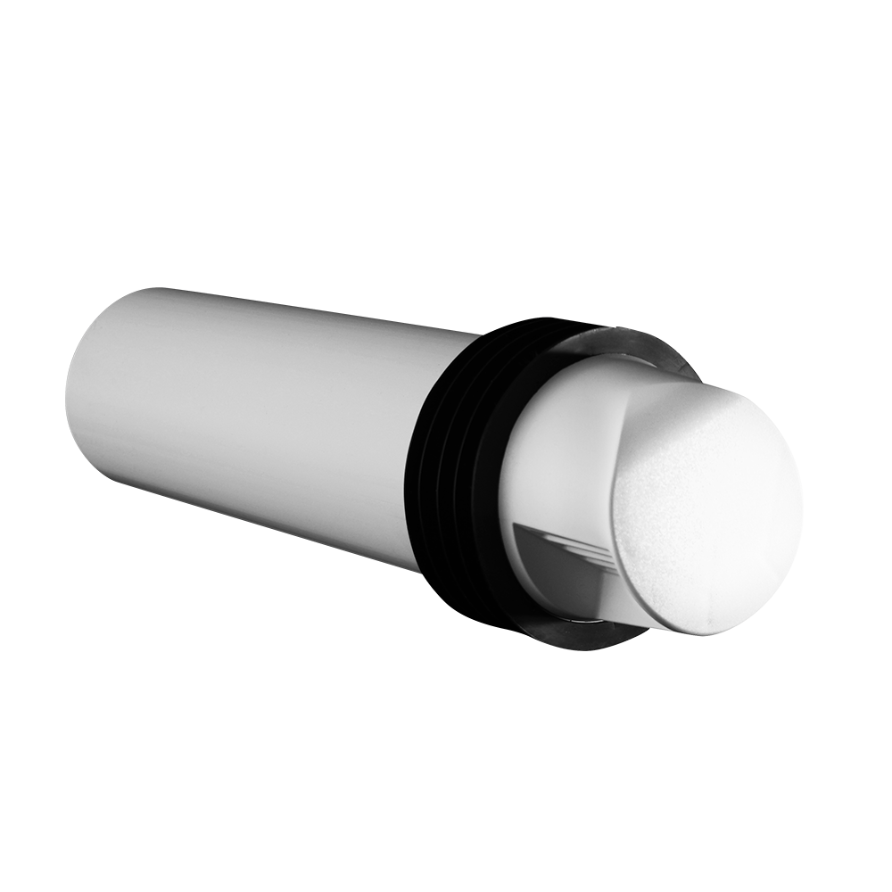 White cylindrical ventilation fixture with black accent on a transparent background